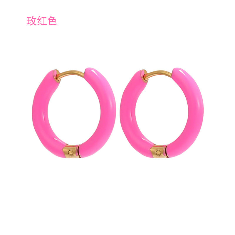 Wholesale 12mm oil drop earrings 10 colors stainless steel color earrings